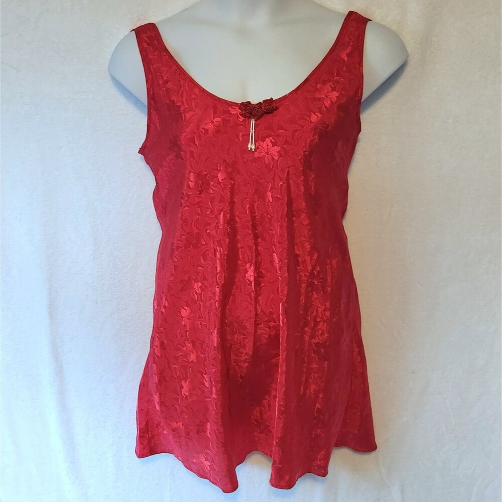 Vtg 90s Women's Sz M Romantic Moods Chemise Slip Nightgown Jacquard Pink Satin